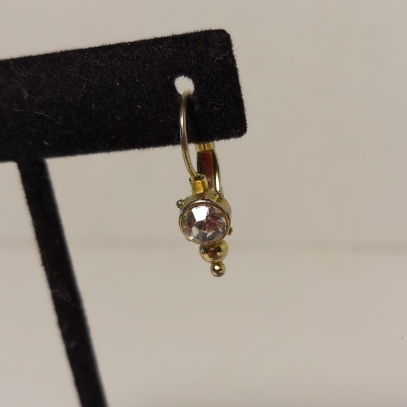 Gold Tone Lever Back Dangle Earrings w White Stone - Metal Detail - Picture 2 of 10